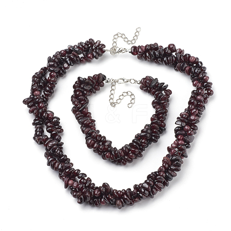 Natural Garnet Beaded Necklaces and Bracelets X-SJEW-Q034-02-1