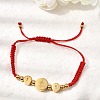 Adjustable 304 Stainless Steel Flat Round with Saint Benedict Braided Bead Bracelets for Women BJEW-K295-03G-01-2