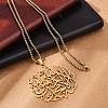 201 Stainless Steel Hollow Arabic Flat Round Pendant Box Chain Necklaces for Women Men LS-NJEW-R013-01G-3