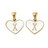 304 Stainless Steel Pave Natural White Shell Heart with Initial Slice Pendants STAS-R168-25G-X-1