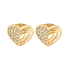 Heart Brass Pave Clear Cubic Zirconia Stud Earrings EJEW-M258-36G-1