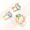 304 Stainless Steel with Glass Cat Eye Cuff Rings for Women RJEW-K309-40G-2