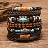 6Pcs 6 Styles Wood & Synthetic Turquoise Beaded Stretch Bracelets & Alloy Synthetic Turquoise Link Bracelets & Retro PU Leather Cord Bracelets for Men's FS-WG129F8-03-1