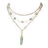 Natural Green Aventurine Double Terminated Pointed Bullet Pendant 304 Stainless Steel & Brass Chain 3 Layer Necklaces for Women NJEW-JN05477-02-2