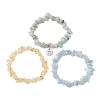 3Pcs 3 Styles Natural Citrine & Flower Amazonite & Aquamarine Aventurine Chips Stretch Bracelets Sets BJEW-JB11076-05-4