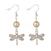 Round Natural Mashan Jade with Alloy Dragonfly Dangle Earrings EJEW-JE04855-02-1