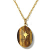Natural Tiger Eye Faceted Oval Pendant 304 Stainless Steel Cable Chain Necklaces for Women WG4FB82-02-1