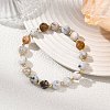 Natural Dendritic Opal & Brass Spacer Beads Beaded Stretch Bracelets for Women BJEW-JB14072-2