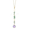 3Pcs Round Glass & Natural Amethyst & Rose Quartz & Green Aventurine Chips Hanging Suncatchers HJEW-JM04209-3