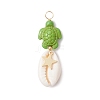4Pcs 4 Styles Natural Cowrie Shell & Dyed Synthetic Turquoise Turtle Copper Wire Wrapped Pendants PALLOY-JF04035-03-3