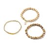 3Pcs 3 Style Natural & Synthetic Mixed Stone & Wood & Brass Stretch Bracelets Set with Glass Teardrop for Women BJEW-JB08355-4