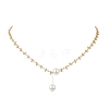 White Round Shell Pearl Pendant Brass Oval Link Chain Necklaces for Women NJEW-JN05695-2
