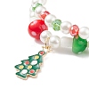 2Pcs 2 Style Glass Pearl & Lampwork Mushroom Beaded Stretch Bracelets Set with Alloy Enamel Christmas Charm for Women BJEW-JB08395-5