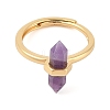 Double Pointed Hexagonal Prism Natural Amethyst Adjustable Rings for Women RJEW-G327-01G-10-2