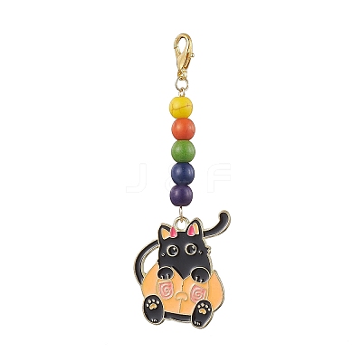 5Pcs 5 Styles Halloween Cat Alloy Enamel Pendant Decorations HJEW-JM01928-1
