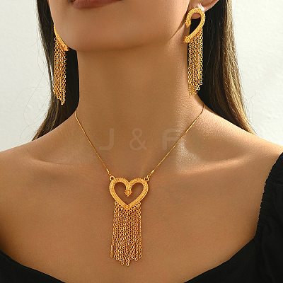 Elegant Zinc Alloy Hollow Heart Tassel Jewelry Set for Women HX7925-1