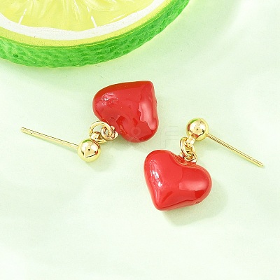 Valentine's Day Heart Brass Enamel Dangle Stud Earrings EJEW-Z164-19G-05-1
