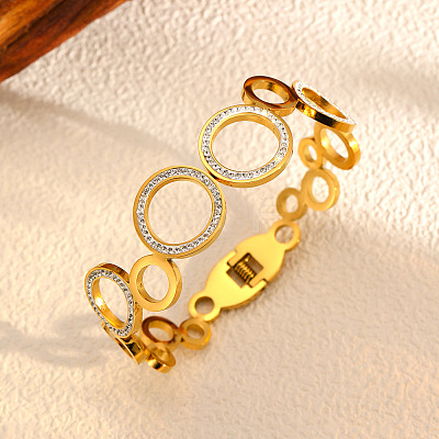 304 Stainless Steel Rhinestone Hinged Bangles for Women FS-WGBF11B-03-1