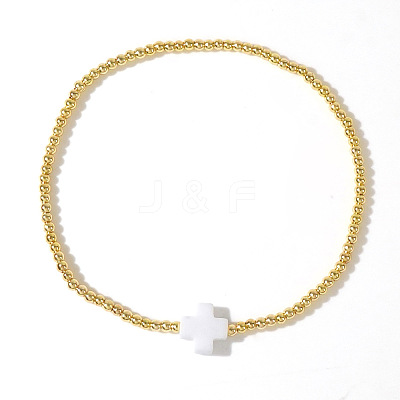 Brass Round Beads Stretch Bracelets VH4184-3-1