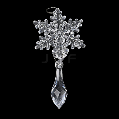 5Pcs Acrylic Transparent Icicle Snowflake Pendant Decorations HJEW-D003-01B-1