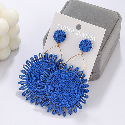 Flower Alloy & Raffia Dangle Stud Earrings FS-WGE45CE-02-1