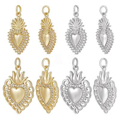 8Pcs 4 Style Rack Plating Brass Micro Pave Cubic Zirconia Pendants KK-BBC0005-80-1