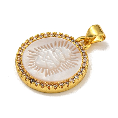 Rack Plating Brass Micro Pave Clear Cubic Zirconia Flat Round Pendants KK-U025-10G-09-1
