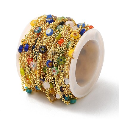 Handmade Millefiori Glass Lampwork Beaded Chains CHC-M024-16G-1
