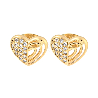 Heart Brass Pave Clear Cubic Zirconia Stud Earrings EJEW-M258-36G-1