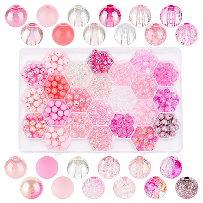 576Pcs 24 Style Transparent & Crackle & Fluorescent & Spray Painted & Frosted & Opaque & Rainbow Acrylic Imitation Pearl Beads DIY-HY0001-35C-1