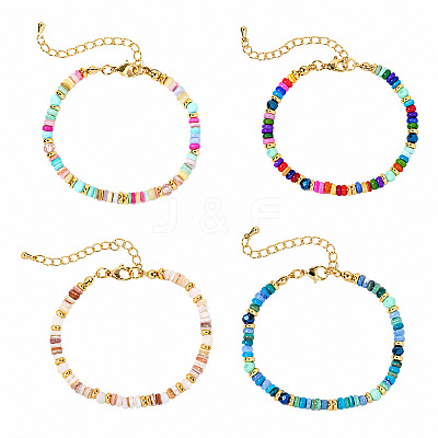 4 Colors Bohemian Dyed Natural Shell Heishi Beaded Bracelet Sets MF5991-3-1