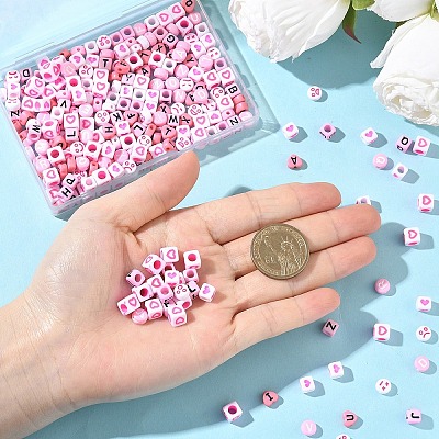 300Pcs 6 Styles Opaque Acrylic Enamel Beads MACR-YW0004-26-1