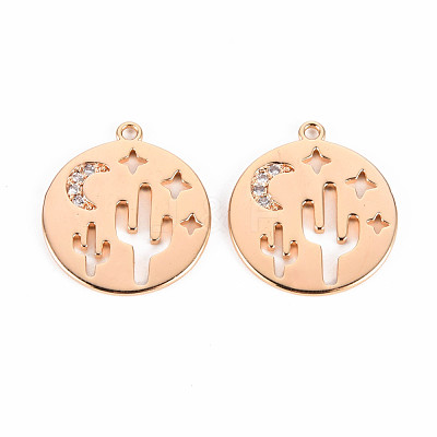 Brass Micro Pave Clear Cubic Zirconia Pendants KK-T062-164G-NF-1