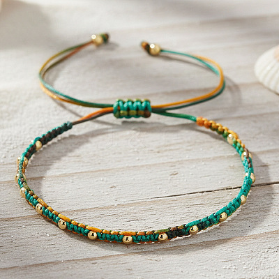 Brass Round Beads Braided Bead Bracelets CX8547-1-1