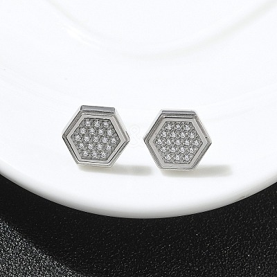 304 Stainless Steel Micro Pave Clear Cubic Zirconia Stud Earrings STAS-Z107-01P-01-1
