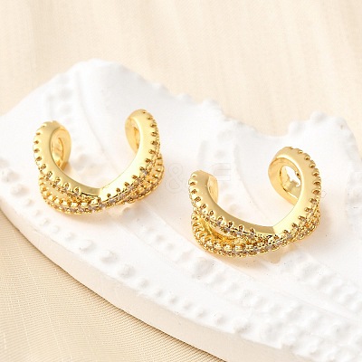 Brass Micro Pave Clear Cubic Zirconia Cuff Earrings EJEW-K309-13G-1