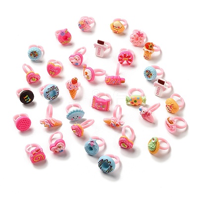 Cartoon Sweetmeats Resin Open Cuff Ring for Kids RJEW-K239-21-1