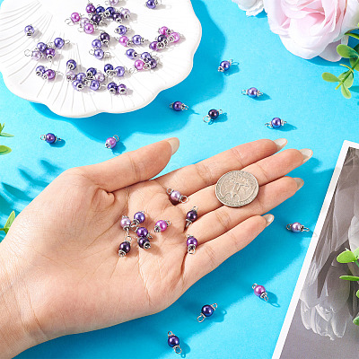 70Pcs 7 Colors Glass Pearl Round Connector Charms PALLOY-TA00267-1