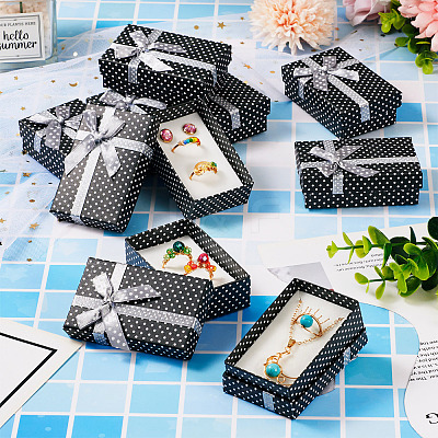 Polka Dot Print Cardboard Jewelry Gift Boxes with Bowknot CON-TAC0001-10E-1