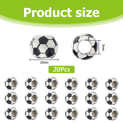 20Pcs Alloy Black Enamel Sport Ball European Beads ENAM-HS0001-02-1