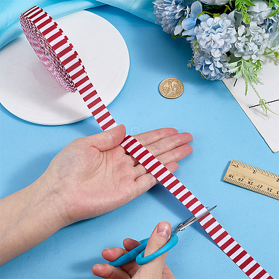 Polyester Stripe Pattern Ribbon OCOR-WH0078-526B-01-1