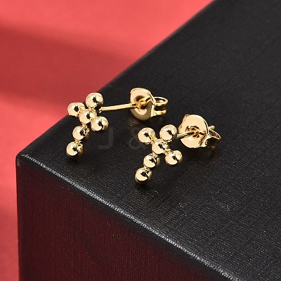Brass Cross Stud Earrings EJEW-A135-18G-1