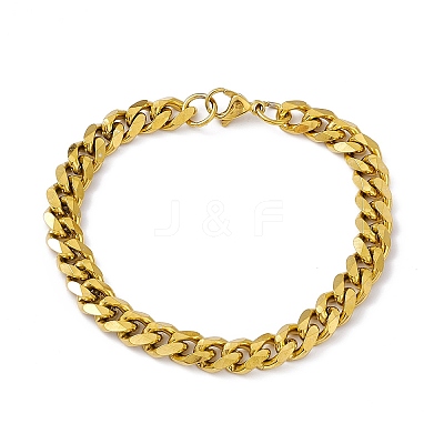 PVD Vacuum Plating 201 Stainless Steel Curb Chain Bracelet with 304 Stainless Steel Clasps for Men Women BJEW-M235-02C-G-1