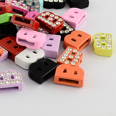 Mixed Color Zinc Alloy Grade A Rhinestone Letter Slide Charms ALRI-S130-B-1