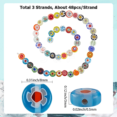 3 Strands Flat Round Handmade Millefiori Glass Beads Strands LAMP-LT0001-15B-1