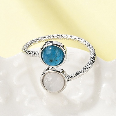 Natural Apatite & Rose Quartz Finger Rings RJEW-A068-03P-03-1