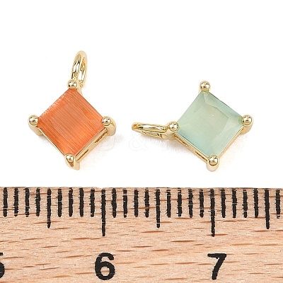 Brass Cat Eye Pendants KK-C251-09C-G-1