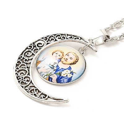 Glass Religion Fairy with Crescent Moon Pendant Necklace NJEW-P270-01C-1