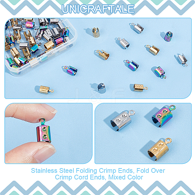72Pcs 3 Colors Ion Plating(IP) 304 Stainless Steel Folding Crimp Ends STAS-UN0049-17-1