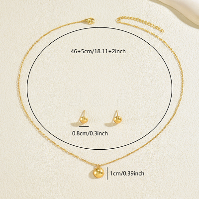 Stainless Steel Half Round Pendant Necklace & Stud Earrings Sets for Women UL7820-1